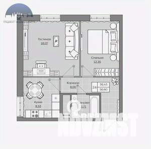 2-к квартира, вторичка, 51м2, 7/25 этаж