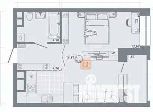 1-к квартира, строящийся дом, 42м2, 6/7 этаж