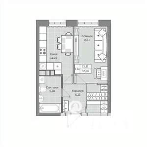 1-к квартира, вторичка, 38м2, 8/19 этаж