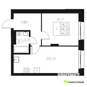 1-к квартира, вторичка, 47м2, 1/8 этаж