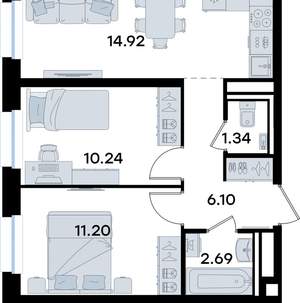2-к квартира, вторичка, 46м2, 1/8 этаж