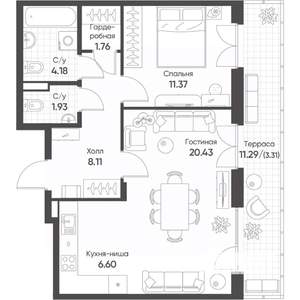 2-к квартира, строящийся дом, 58м2, 8/8 этаж