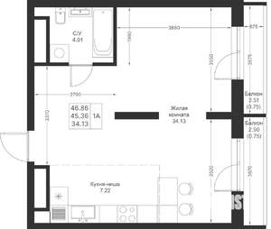 1-к квартира, вторичка, 47м2, 11/24 этаж