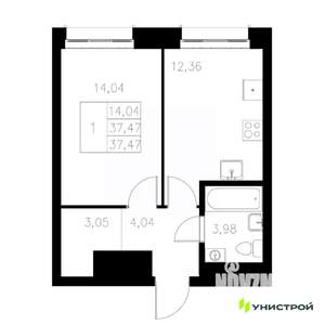 1-к квартира, вторичка, 37м2, 1/8 этаж