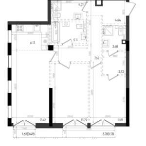 2-к квартира, строящийся дом, 79м2, 2/8 этаж