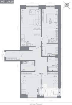 3-к квартира, строящийся дом, 110м2, 2/8 этаж