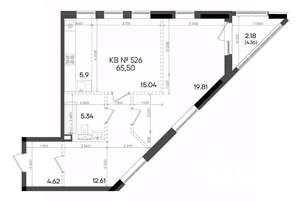 2-к квартира, вторичка, 66м2, 22/23 этаж