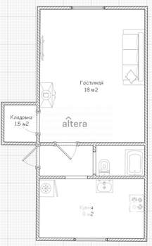 1-к квартира, вторичка, 30м2, 1/2 этаж