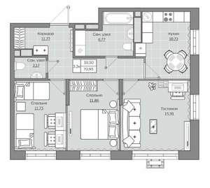 3-к квартира, вторичка, 71м2, 11/19 этаж