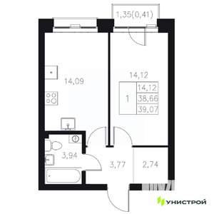 1-к квартира, вторичка, 39м2, 4/8 этаж