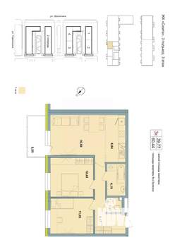 3-к квартира, строящийся дом, 62м2, 3/8 этаж