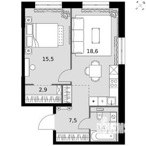 1-к квартира, вторичка, 48м2, 10/20 этаж