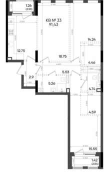 3-к квартира, вторичка, 91м2, 2/9 этаж