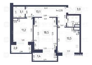 2-к квартира, вторичка, 62м2, 6/18 этаж