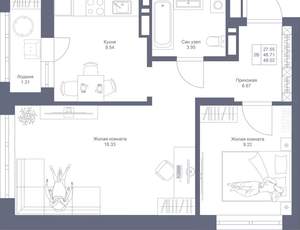 2-к квартира, вторичка, 48м2, 13/22 этаж