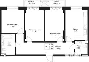 3-к квартира, вторичка, 78м2, 3/5 этаж