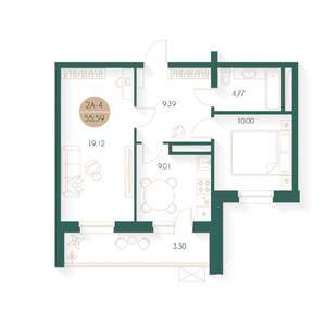 2-к квартира, строящийся дом, 55м2, 15/17 этаж