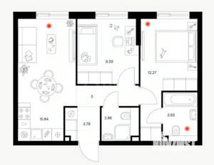 2-к квартира, вторичка, 50м2, 15/24 этаж