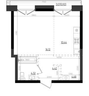 Студия квартира, вторичка, 41м2, 4/19 этаж