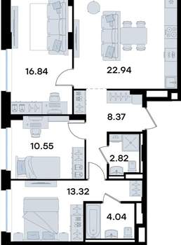 3-к квартира, вторичка, 79м2, 1/9 этаж