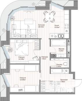 2-к квартира, вторичка, 76м2, 4/10 этаж