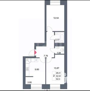 2-к квартира, вторичка, 53м2, 3/10 этаж