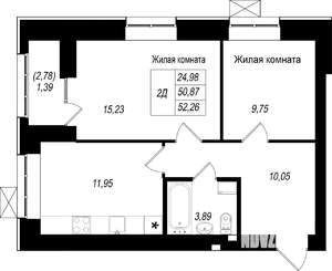 2-к квартира, строящийся дом, 52м2, 5/10 этаж
