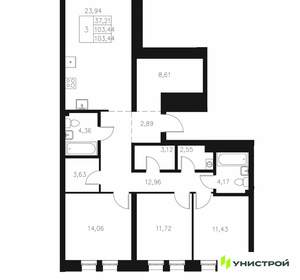3-к квартира, вторичка, 103м2, 2/7 этаж