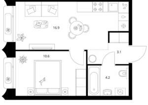 1-к квартира, вторичка, 35м2, 3/26 этаж