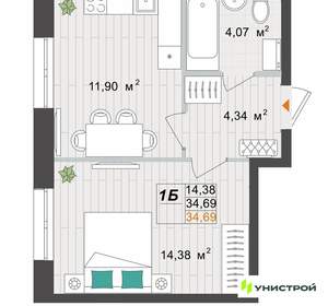1-к квартира, вторичка, 35м2, 5/9 этаж