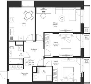 3-к квартира, вторичка, 82м2, 5/25 этаж