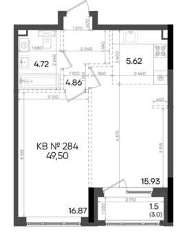 2-к квартира, вторичка, 50м2, 21/23 этаж