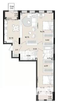 3-к квартира, вторичка, 92м2, 5/9 этаж
