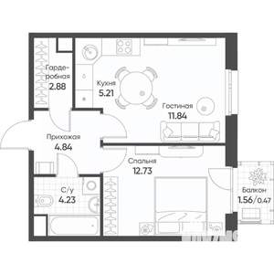 2-к квартира, вторичка, 42м2, 7/18 этаж