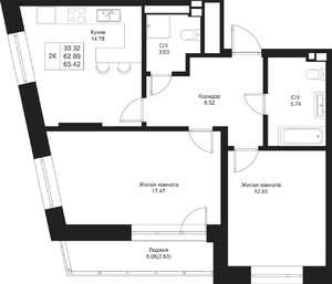 2-к квартира, вторичка, 65м2, 3/5 этаж