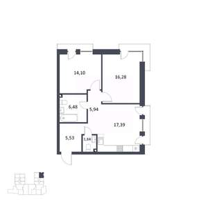 2-к квартира, строящийся дом, 68м2, 4/5 этаж