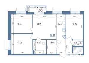 3-к квартира, строящийся дом, 82м2, 2/13 этаж