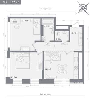2-к квартира, строящийся дом, 67м2, 2/23 этаж