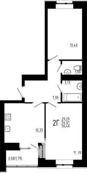 2-к квартира, вторичка, 56м2, 6/23 этаж