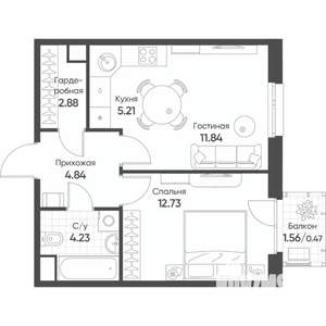 2-к квартира, строящийся дом, 42м2, 11/18 этаж