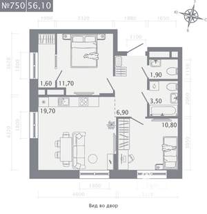 2-к квартира, вторичка, 56м2, 13/23 этаж