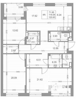4-к квартира, вторичка, 121м2, 9/10 этаж