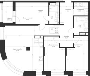 3-к квартира, вторичка, 101м2, 3/23 этаж