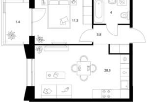 1-к квартира, вторичка, 41м2, 2/8 этаж