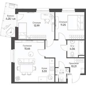 3-к квартира, вторичка, 64м2, 12/17 этаж