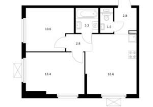 2-к квартира, вторичка, 51м2, 12/17 этаж