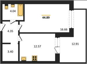 1-к квартира, сданный дом, 45м2, 1/9 этаж