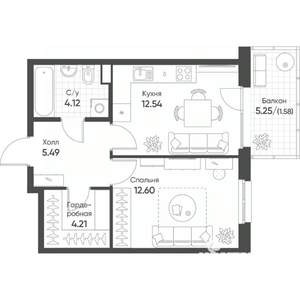 1-к квартира, строящийся дом, 41м2, 8/8 этаж