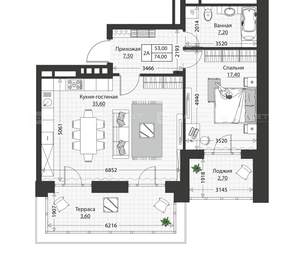 2-к квартира, строящийся дом, 74м2, 1/4 этаж