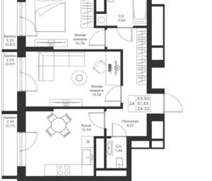 2-к квартира, вторичка, 54м2, 12/24 этаж